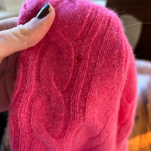 J. Crew Hot Pink Cashmere Henley Short Sleeve Cable Knit Sweater - Picture 5 of 6